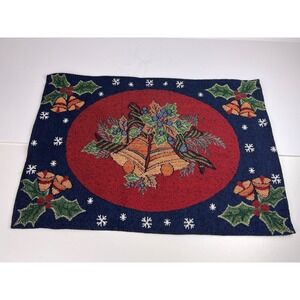 Vintage Christmas Holiday Tapestry Placemats  Bells Holly Red Green Blue